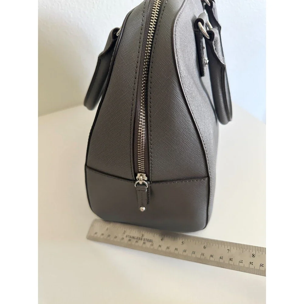 Michael Kors Saffiano Large Dome Satchel Purse Gray Crossbody Detachable Strap